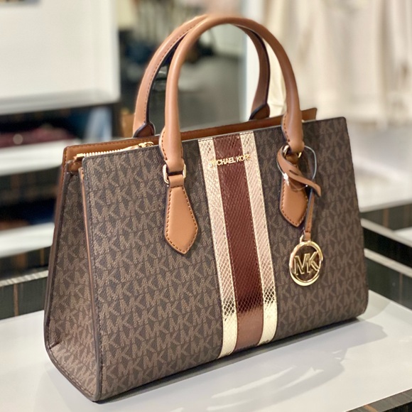 Michael Kors Sheila Medium Signature Logo Metallic Satchel Crossbody Bag - Picture 6 of 13